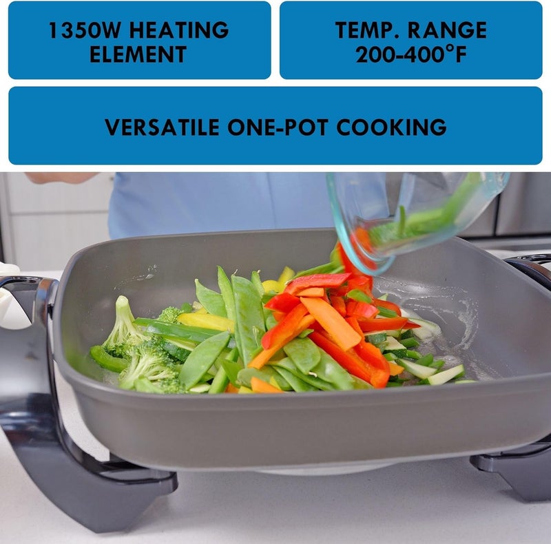 Koolatron Kenmore Electric Skillet - Nonstick Frying Pan With Removable Glass Lid, Grill, Saute, Roast Chicken, Cook Pancake, 12x12" Temperature Control Easy Clean Countertop Kitchen Appliance - Image 3